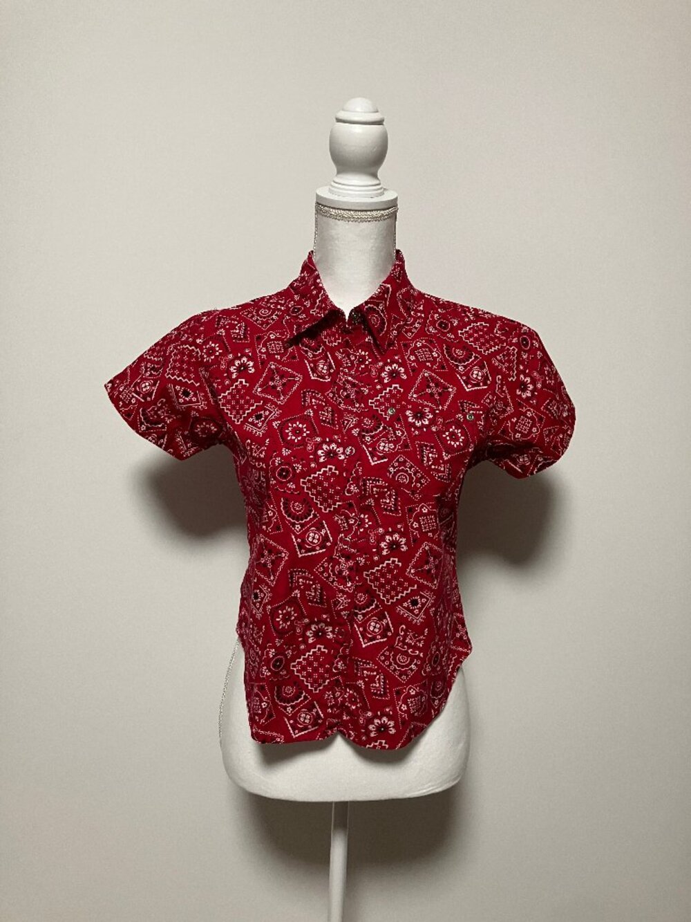 Vintage Quizz & Co. Red Paisley Bandana Print Button-Up Shirt, Size Medium